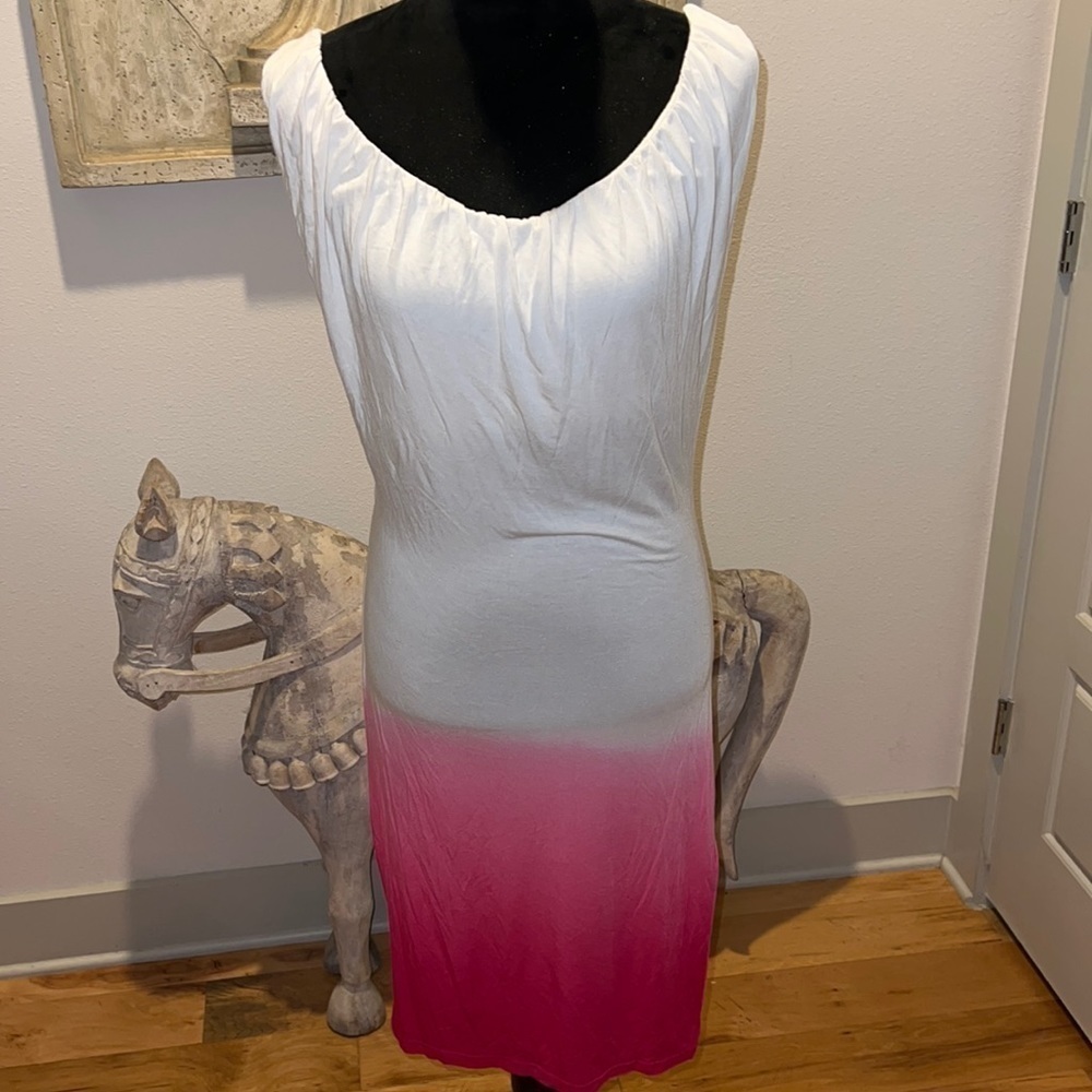 VENUS sleeveless sun dress tie dyed hombre look white pink Sz S